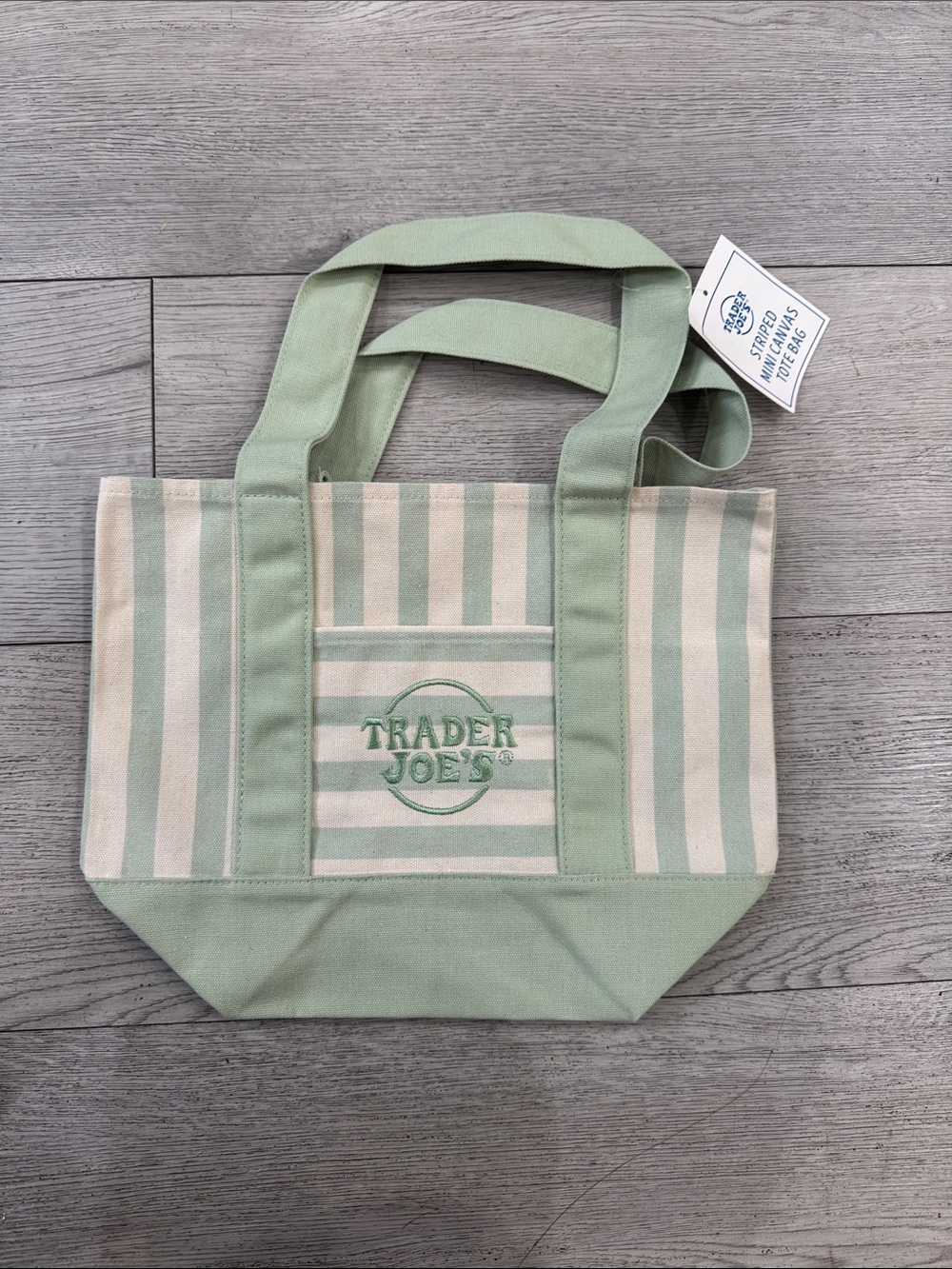 Trader Joe's Mint Green Stripe Canvas Tote 2026 summer mini tote bag